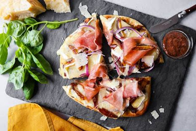 Flatbread Pizza with Stone Ground Mustard, Fig and Prosciutto